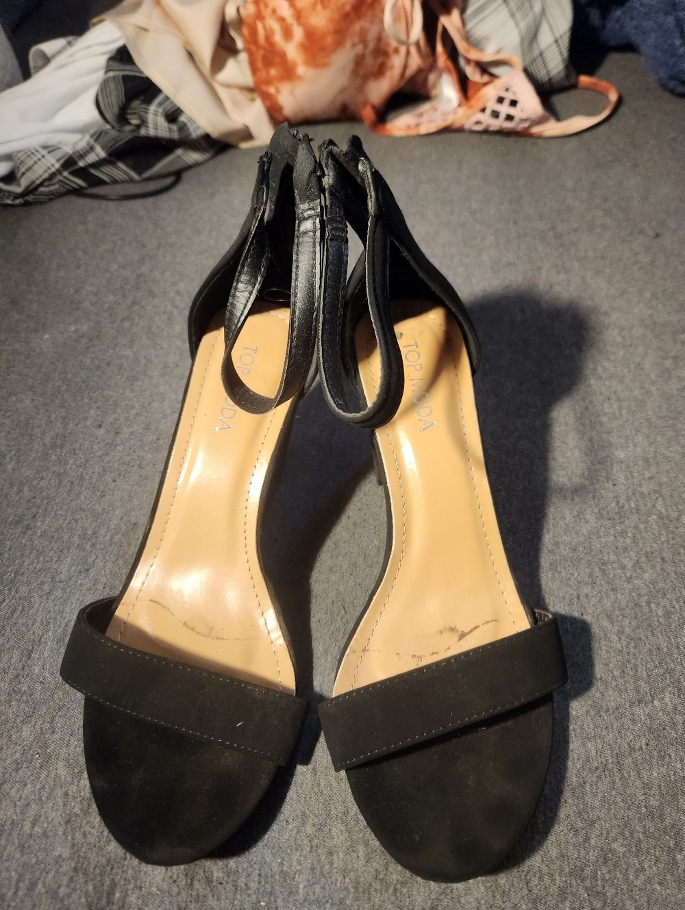 Top Moda Black Ankle-Strap Women's Heeled Sandals
